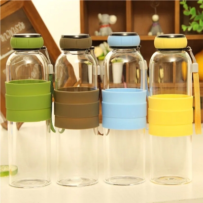 Picture of Borosilicate Glass Water Bottle 500ml, Durable, Leakproof, Dishwasher Safe