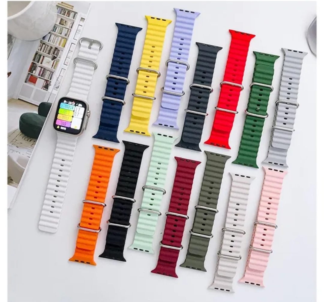 Picture of Black Color Ocean Band Compatible with for Apple Watch Band 42mm 44mm 45mm 49mm for Women Men, Adjustable Loop Silicone Waterproof Sport Strap for iWatch Series Ultra/8/7/6/5/4/3 ( only belt )