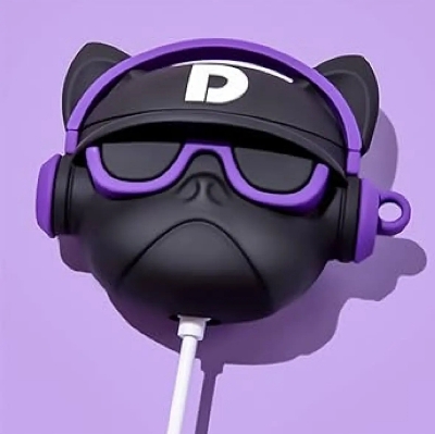 Picture of French Bulldog Purple (Only Cover) For Apple Airpods Pro and  pro 2nd Gen Premium Earbuds Protective Cover (Headphone not included) joyroom T03s Pro Headphone not included