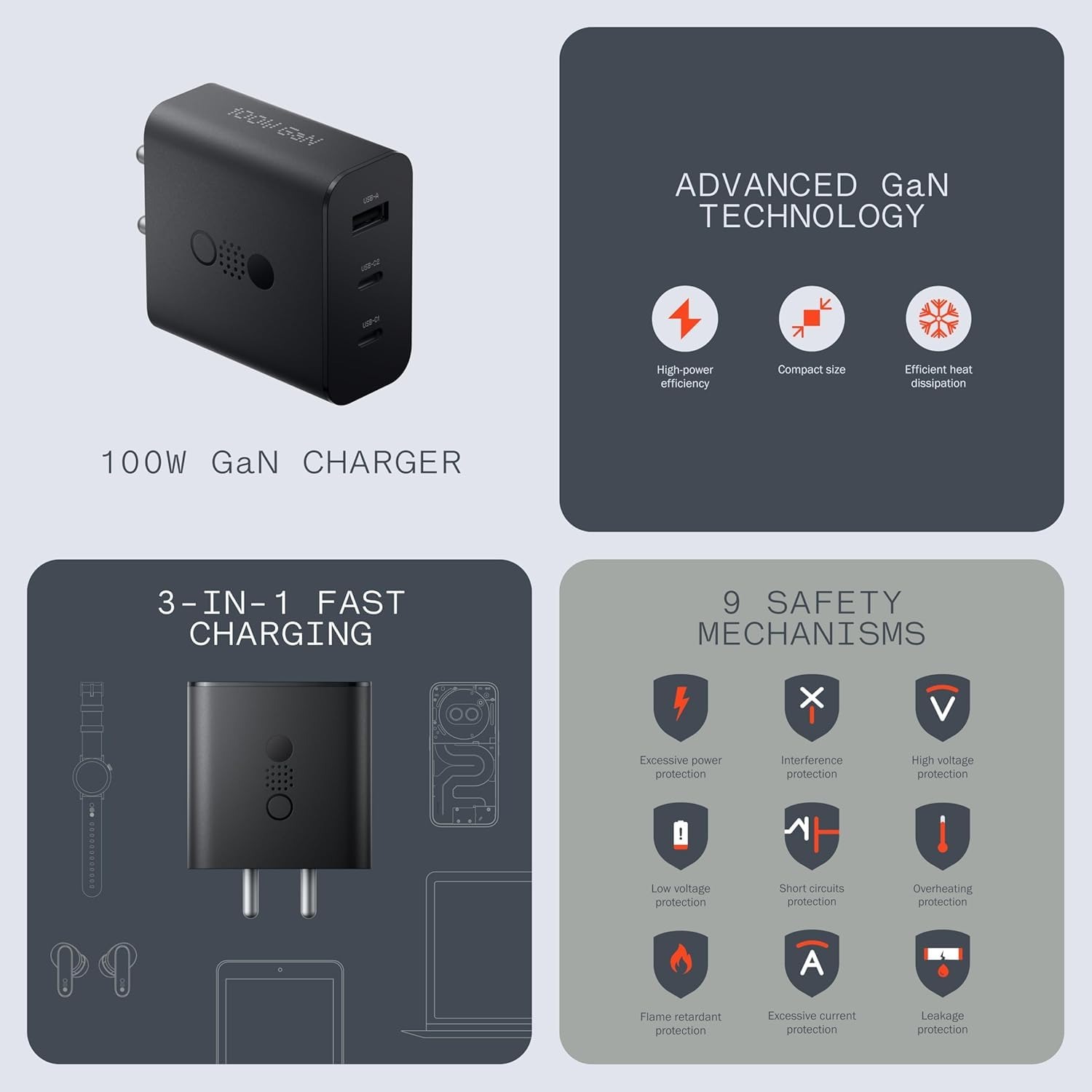 Picture of 100W CMF by Nothing Super Fast Charger Adapter with C to C Cable for CMF Phone 1/Nothing Phone 2A/ 2a Plus/Phone 2/Buds, CMF 100w GaN Power Adapter for Mobile, 100W Type C Charging Adaptor
