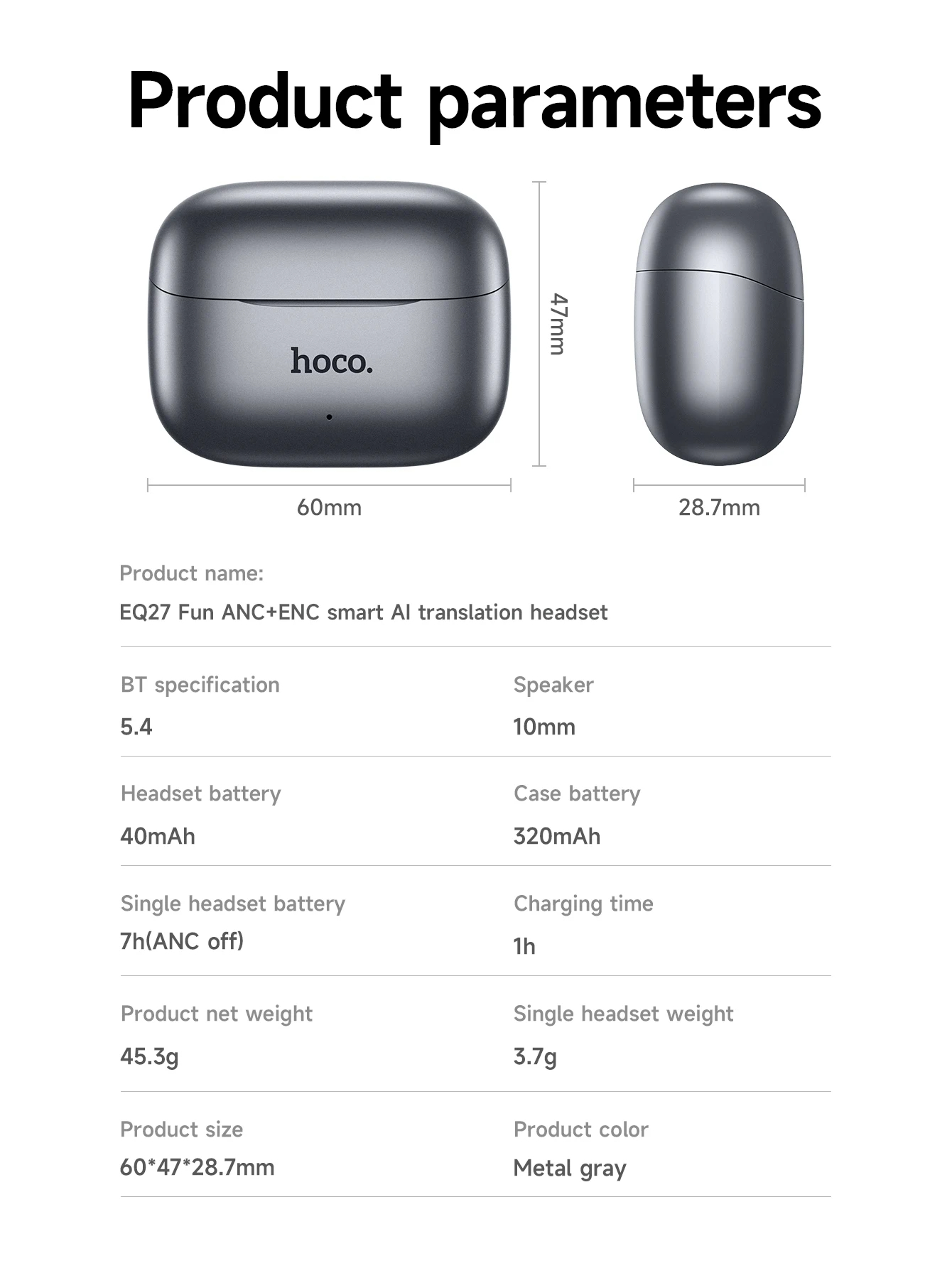 Picture of Hoco EQ27 AI Translation Earbuds | ANC+ENC Noise Reduction | Supports 134 Languages