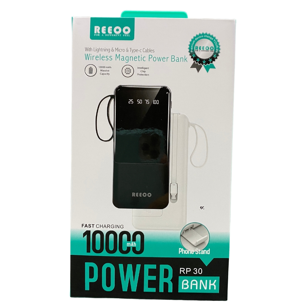 Picture of Reeoo Power Bank 10000mAh (With 4 Cable ) - RP-30 Black
