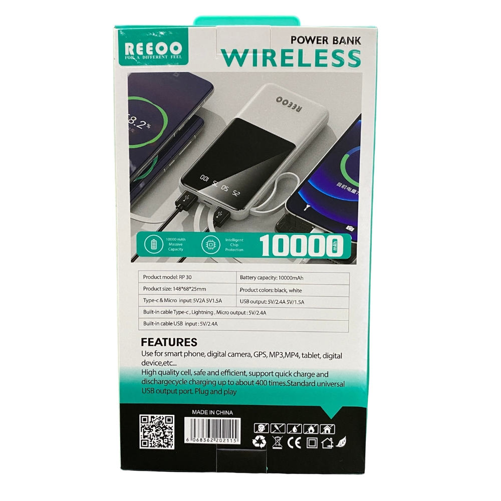 Picture of Reeoo Power Bank 10000mAh (With 4 Cable ) - RP-30 Black
