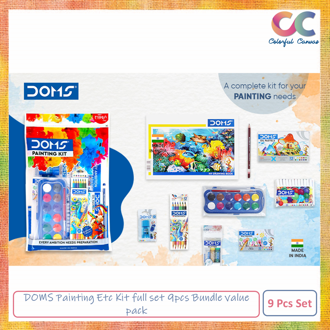 Picture of DOMS Painting Etc Kit full set 9pcs Bundle value pack for Painting, Drawing and Sketching