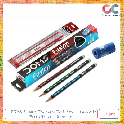 Picture of Doms Fusion X-Tra Super Dark Pencils - 10pcs With Free 1 Eraser 1 Sharpner and 1