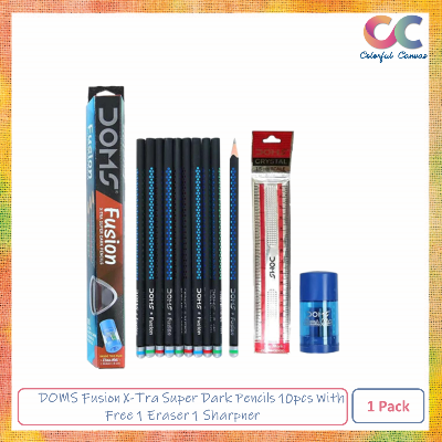Picture of Doms Fusion X-Tra Super Dark Pencils - 10pcs With Free 1 Eraser 1 Sharpner and 1