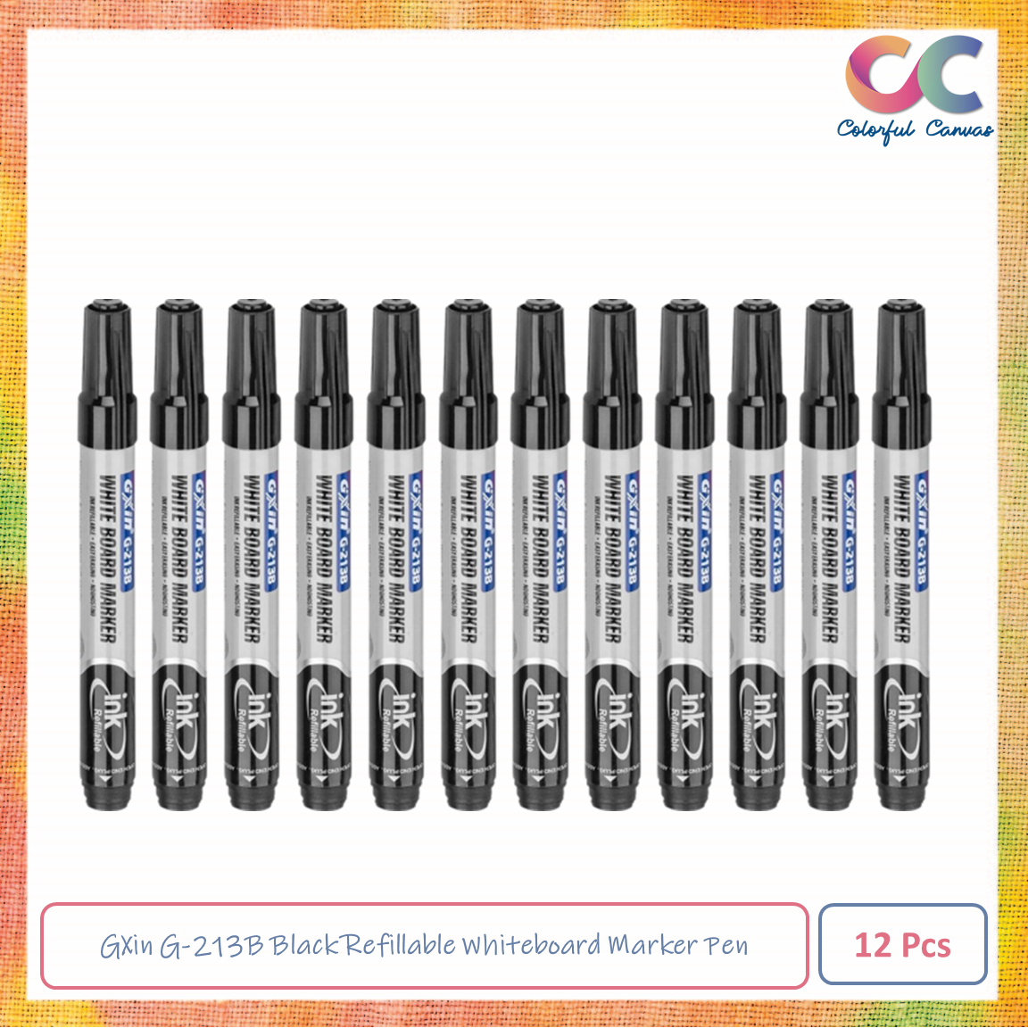 Picture of GXin G-213B Black Refillable Whiteboard Marker Pen - 12 Pieces