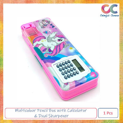 Picture of Pencil Box with Calculator & Dual Sharpener for Kids for School, Any colour