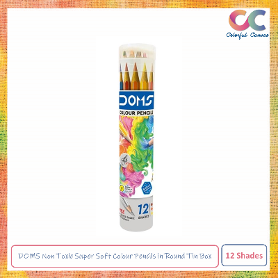 Picture of DOMS Non Toxic Super Soft Colour Pencils in Round Tin Box 12 Shades
