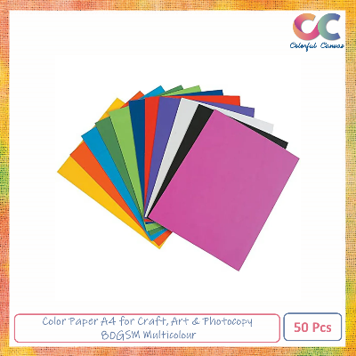 Picture of Color Paper A4 for Craft, Art & Photocopy 80GSM Multicolour 50 Pcs