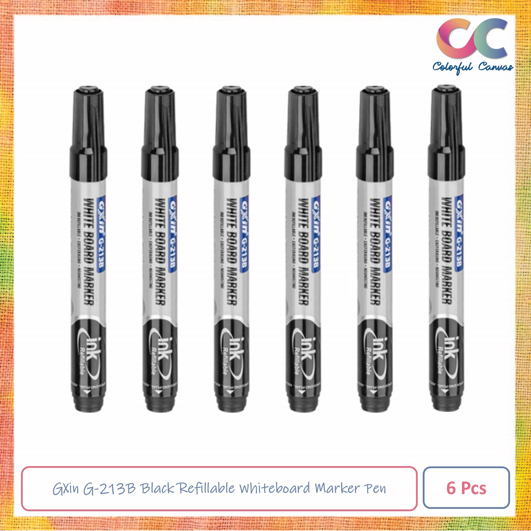 Picture of GXin G-213B Black Refillable Whiteboard Marker Pen 6 Pcs