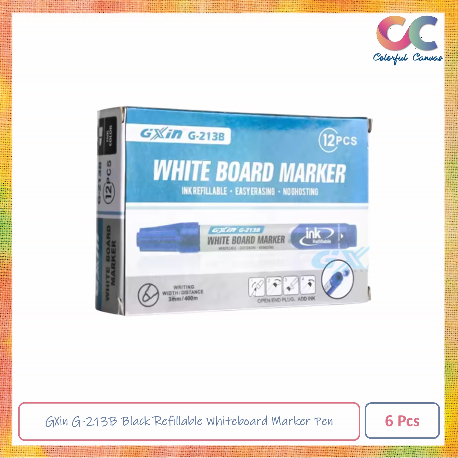 Picture of GXin G-213B Black Refillable Whiteboard Marker Pen 6 Pcs