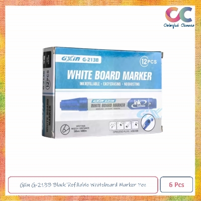 Picture of GXin G-213B Black Refillable Whiteboard Marker Pen 6 Pcs
