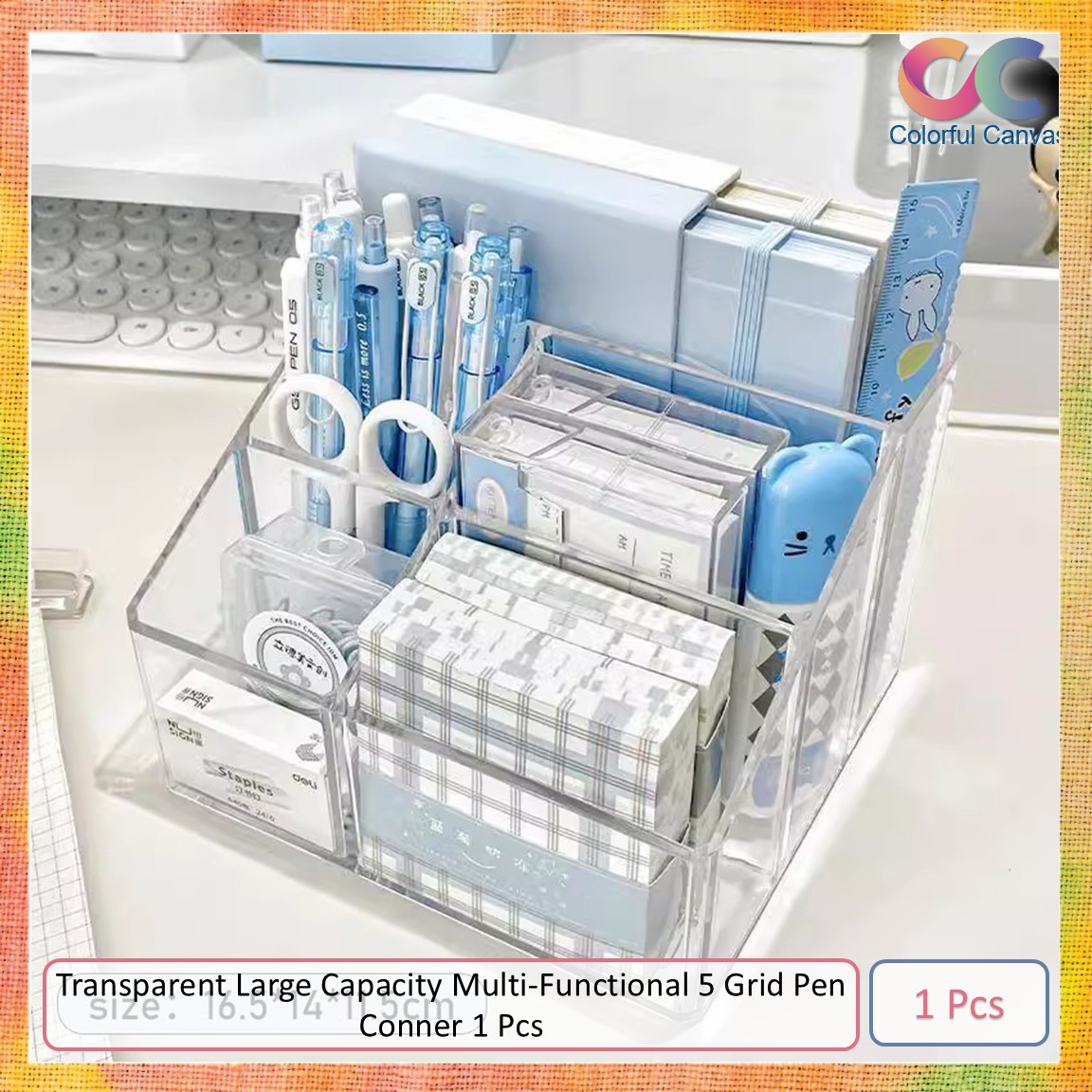 Picture of Transparent Large Capacity Multi-Functional 5 Grid Pen Conner 1 Pcs