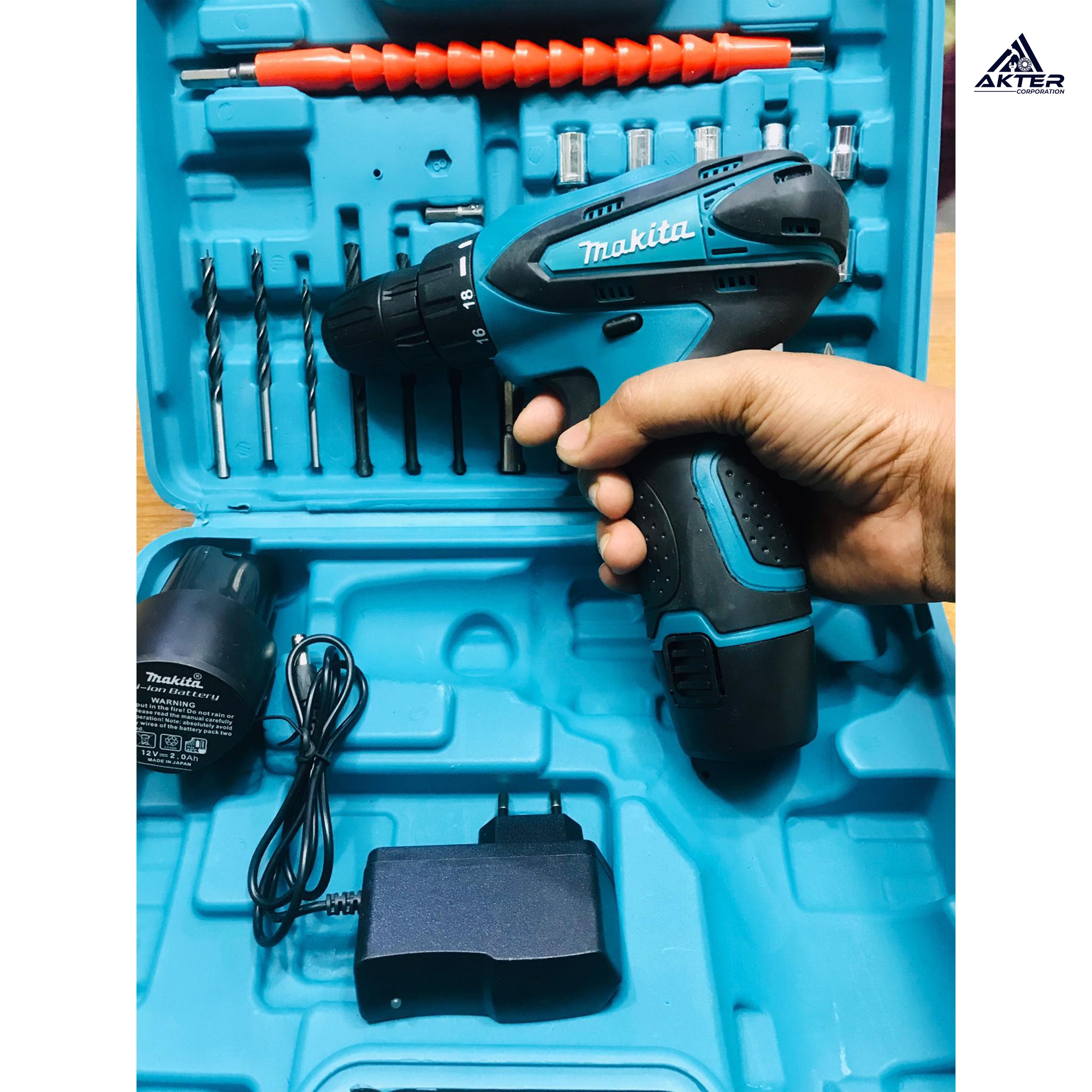 Picture of Cordless Drill Stand alone charger, 2 pcs. 12V Lithium-Ion Battery Blue 