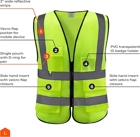 Picture of High Visibile Safety Vest For Construction Roadside Work, Traffic Control, Cycling & Outdoor Activities Green 