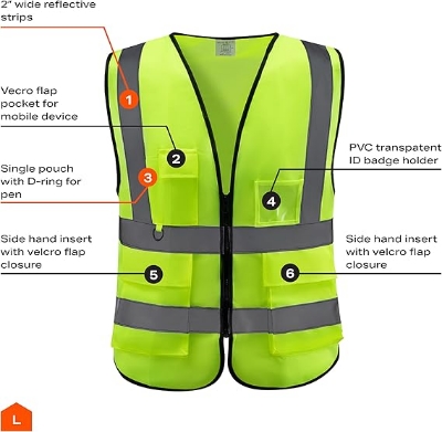 Picture of High Visibile Safety Vest For Construction Roadside Work, Traffic Control, Cycling & Outdoor Activities Green 