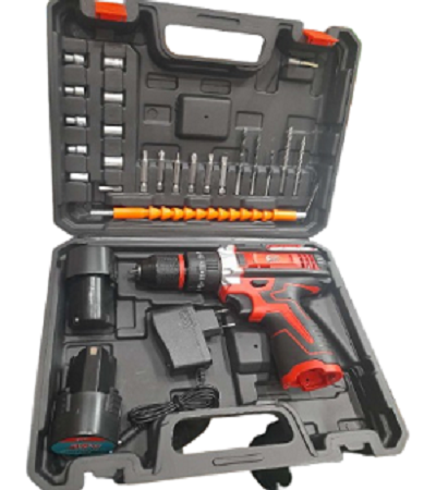 Picture of 12 Volt Cordless Drill, Stand alone charger, 2 pcs 12V Lithium-Ion Red 