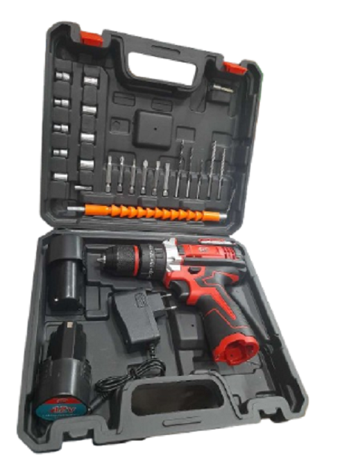 Picture of 12 Volt Cordless Drill, Stand alone charger, 2 pcs 12V Lithium-Ion Red 