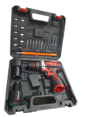 Picture of 12 Volt Cordless Drill, Stand alone charger, 2 pcs 12V Lithium-Ion Red 