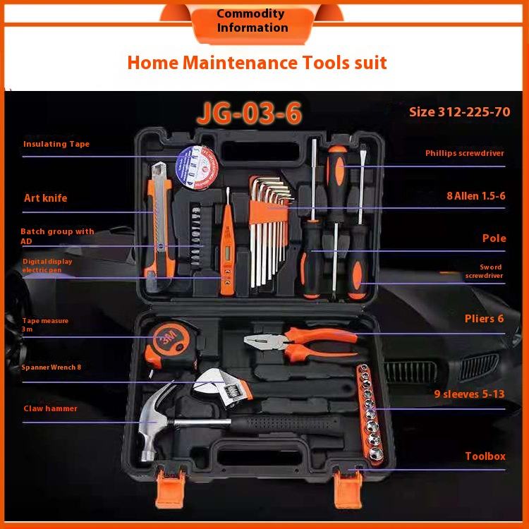 Picture of Multi-Functional Handy Toolbox for Household Use/Hand Tools Set - 38 Piece / High Quality 38 piece hand Tools set Yellow 