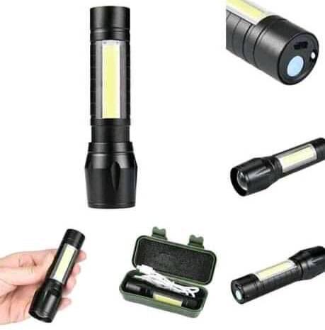 Picture of Rechargeable Flashlight Torch LED USB Portable Torches 3 Modes Zoom Mini Camping Lighting - Black