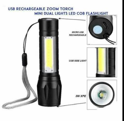 Picture of Rechargeable Flashlight Torch LED USB Portable Torches 3 Modes Zoom Mini Camping Lighting - Black