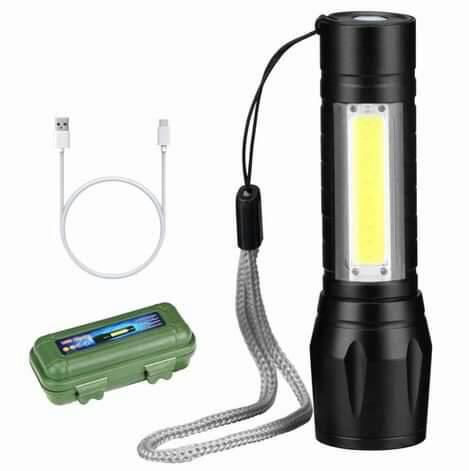 Picture of Rechargeable Flashlight Torch LED USB Portable Torches 3 Modes Zoom Mini Camping Lighting - Black