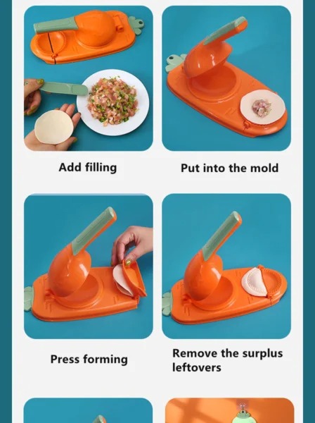 Picture of Dumpling Maker 2 In 1 Dumpling Mold Pressure Manual Wrapper Making Plastic Mold Dough Pressing Tool Kitchen Baking Accessories With Spoon Kuli Pitha maker 2 in 1 magic pitha maker ,momo maker - Multicolor