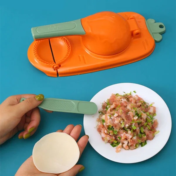 Picture of Dumpling Maker 2 In 1 Dumpling Mold Pressure Manual Wrapper Making Plastic Mold Dough Pressing Tool Kitchen Baking Accessories With Spoon Kuli Pitha maker 2 in 1 magic pitha maker ,momo maker - Multicolor