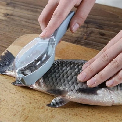 Picture of bottomTagUrl Fish Clean Scales with Cover fish scaler scraper remover fish skin brush scraping fishing Fish Scraping Fishing Scale Brush Graters Fast Remove Fish cooking tool - Multicolor