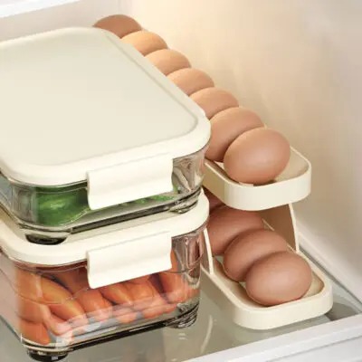 Picture of Automatic Roll-Down Double-Layer Egg Organizer, Automatic Scrolling Egg Dispenser Holder Storage Box Container Refrigerator for Refrigerator Kitchen Cabinet-1pcs - Multicolor