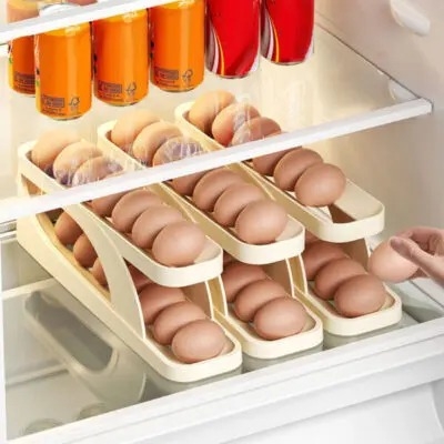 Picture of Automatic Roll-Down Double-Layer Egg Organizer, Automatic Scrolling Egg Dispenser Holder Storage Box Container Refrigerator for Refrigerator Kitchen Cabinet-1pcs - Multicolor
