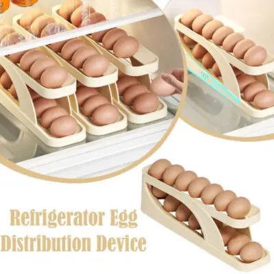 Picture of Automatic Roll-Down Double-Layer Egg Organizer, Automatic Scrolling Egg Dispenser Holder Storage Box Container Refrigerator for Refrigerator Kitchen Cabinet-1pcs - Multicolor
