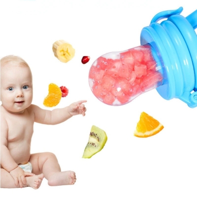 Picture of bottomTagUrl Baby Food Nibbler Feeding Spoon Bell Ring Juice Extractor Pacifier Chew Silicone Gum Fruit Vegetable Bite Eat Auxiliary Bottles - Multicolor