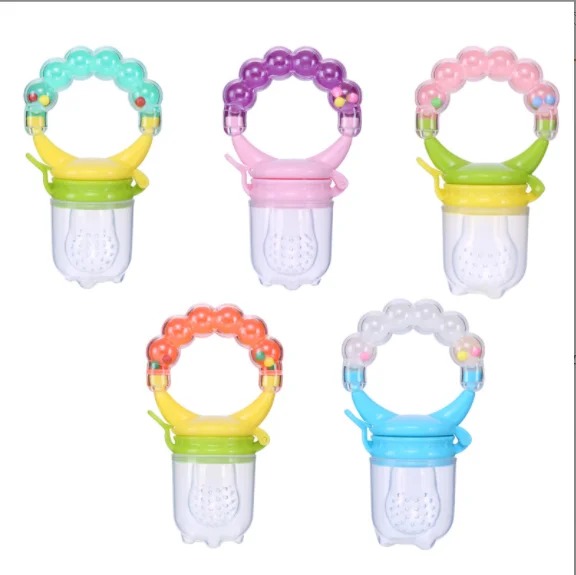Picture of bottomTagUrl Baby Food Nibbler Feeding Spoon Bell Ring Juice Extractor Pacifier Chew Silicone Gum Fruit Vegetable Bite Eat Auxiliary Bottles - Multicolor