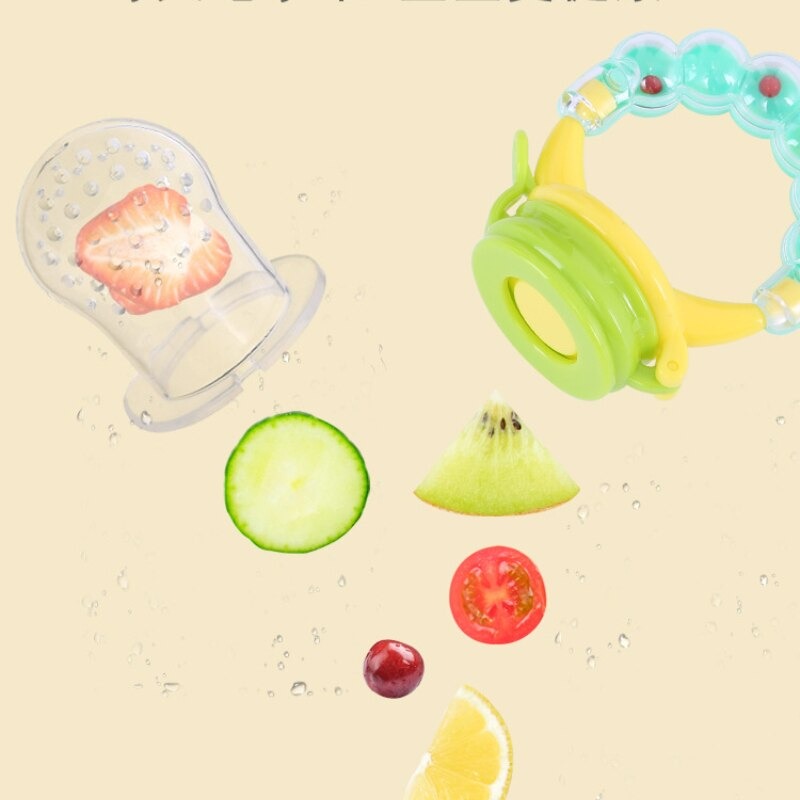 Picture of bottomTagUrl Baby Food Nibbler Feeding Spoon Bell Ring Juice Extractor Pacifier Chew Silicone Gum Fruit Vegetable Bite Eat Auxiliary Bottles - Multicolor