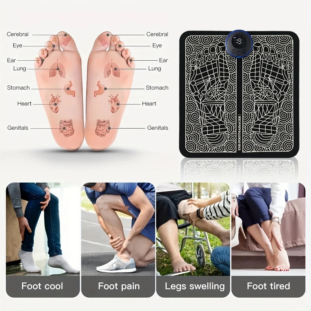 Picture of EMS Electric Foot Massager Pad Relief Pain Relax Feet Acupoints Massage Mat Shock Muscle Stimulation Improve Blood Circulation,asiaexpress - Black