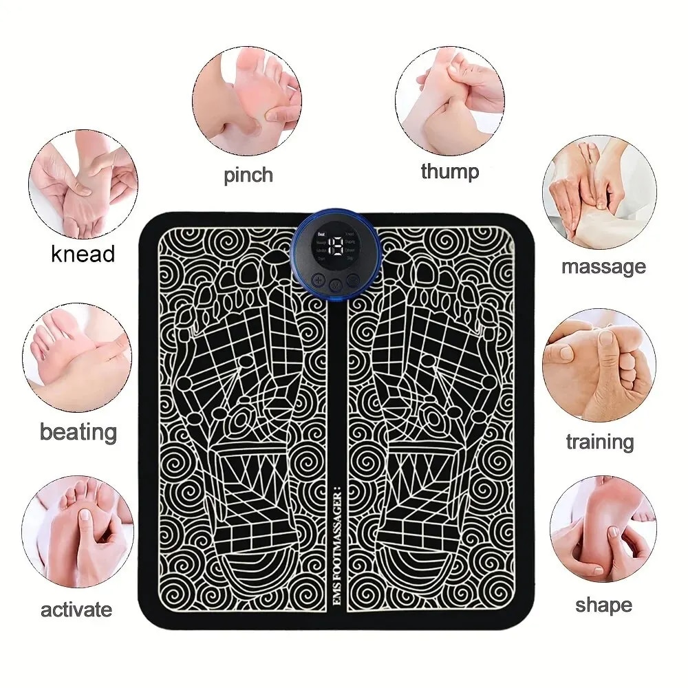 Picture of EMS Electric Foot Massager Pad Relief Pain Relax Feet Acupoints Massage Mat Shock Muscle Stimulation Improve Blood Circulation,asiaexpress - Black