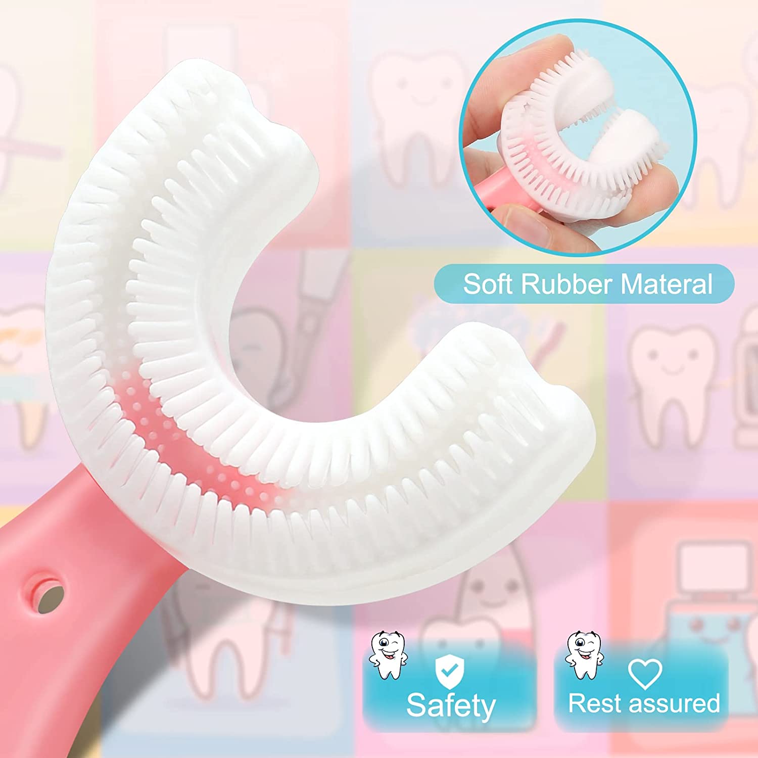 Picture of Silicone Baby Tooth Cleaner Brush Teether Brushes Oral U Shape Silicone Soft Head 360 Degree Deep Cleaning Brush Silicone Soft Head 360 Degree Deep Cleaning Brush For 6-12 Years Old Children - Multicolor