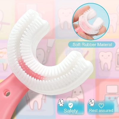 Picture of Silicone Baby Tooth Cleaner Brush Teether Brushes Oral U Shape Silicone Soft Head 360 Degree Deep Cleaning Brush Silicone Soft Head 360 Degree Deep Cleaning Brush For 6-12 Years Old Children - Multicolor