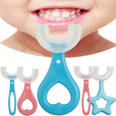 Picture of Silicone Baby Tooth Cleaner Brush Teether Brushes Oral U Shape Silicone Soft Head 360 Degree Deep Cleaning Brush Silicone Soft Head 360 Degree Deep Cleaning Brush For 6-12 Years Old Children - Multicolor