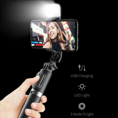 Picture of Q07 Selfie Stick Foldable Mini Tripod with Fill Light Bluetooth Remote Shutter Retractable Rod for Phone (100cm)-The Asia Express - Black