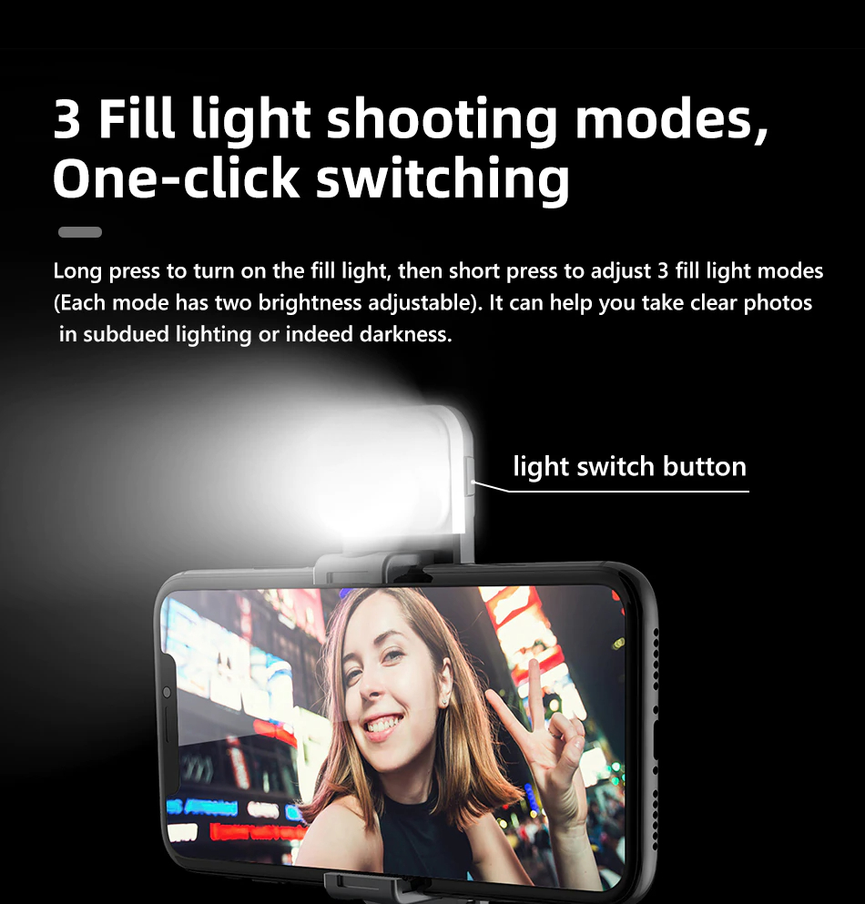Picture of Q07 Selfie Stick Foldable Mini Tripod with Fill Light Bluetooth Remote Shutter Retractable Rod for Phone (100cm)-The Asia Express - Black