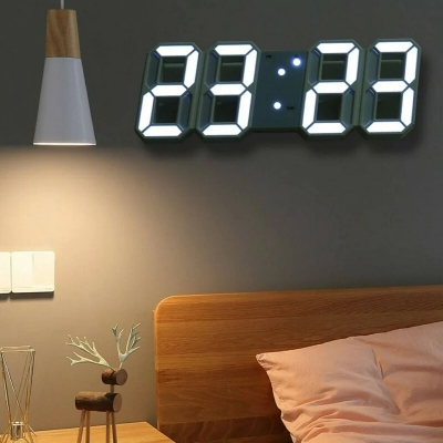 Picture of 3D LED Digital Clock Electronic Table Clock Alarm Clock Wall Glowing Hanging Clocks,asiaexpress - White