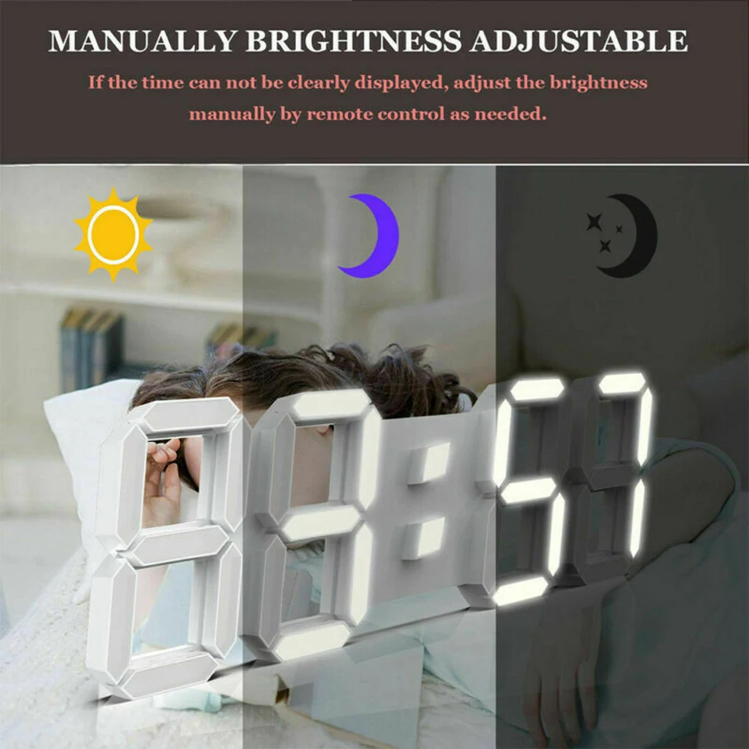 Picture of 3D LED Digital Clock Electronic Table Clock Alarm Clock Wall Glowing Hanging Clocks,asiaexpress - White