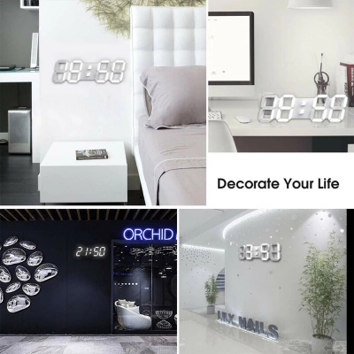 Picture of 3D LED Digital Clock Electronic Table Clock Alarm Clock Wall Glowing Hanging Clocks,asiaexpress - White