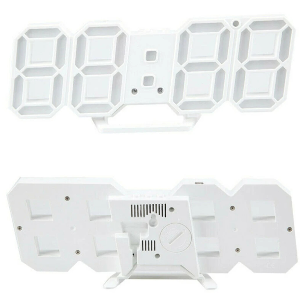 Picture of 3D LED Digital Clock Electronic Table Clock Alarm Clock Wall Glowing Hanging Clocks,asiaexpress - White