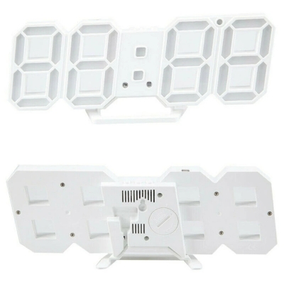 Picture of 3D LED Digital Clock Electronic Table Clock Alarm Clock Wall Glowing Hanging Clocks,asiaexpress - White
