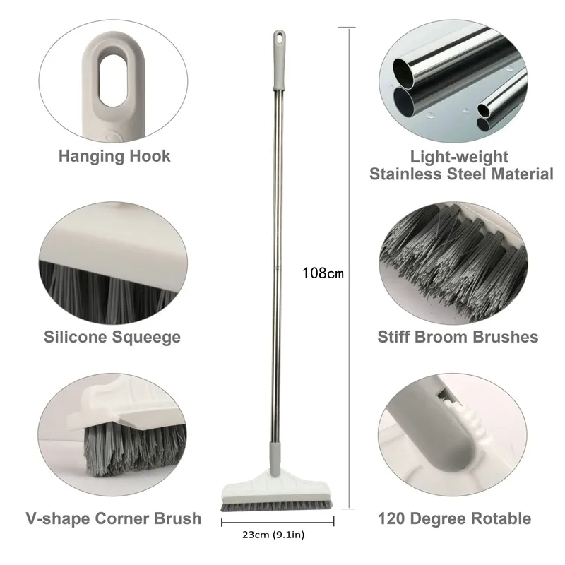 Picture of Household Cleaning Brush Adjustable Long Handle Floor Brush Kitchen Magic Broom for Washing Windows Tile Corner Gap Toilet Tools bathroom brush - Multicolor